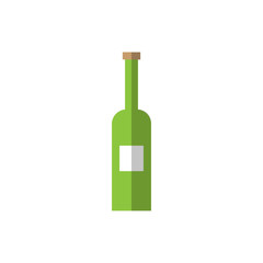 Wine bottle flat icon. Vector green bottle