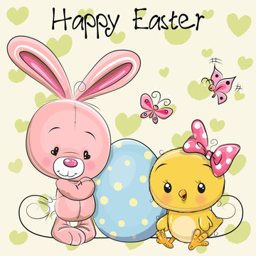 Cute cartoon  Rabbit and Chicken with egg