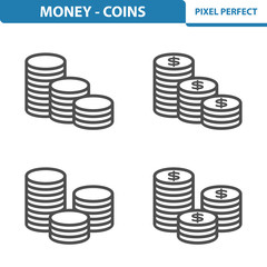 Coins Icons. Professional, pixel perfect icons depicting various coin concepts. EPS 8 format.