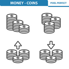 Coins Icons. Professional, pixel perfect icons depicting various coin concepts. EPS 8 format.