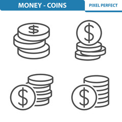 Coins Icons. Professional, pixel perfect icons depicting various coin concepts. EPS 8 format.