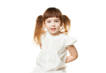 Happy girl 4-5 years old on white background