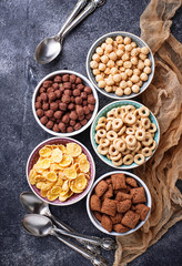 Selection of various corn flakes for breakfast