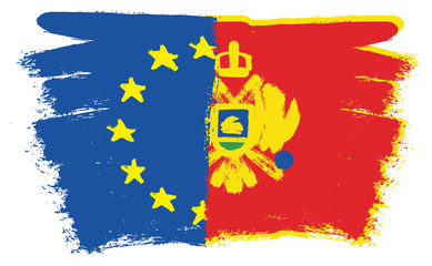 European Union Flag & Montenegro Flag Vector Hand Painted with Rounded Brush