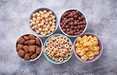 Selection of various corn flakes for breakfast