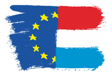 European Union Flag & Luxemburg Flag Vector Hand Painted with Rounded Brush