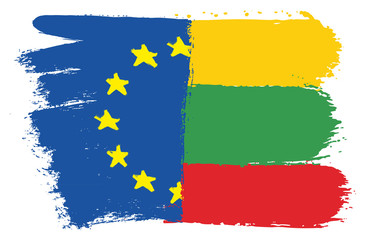 Obraz premium European Union Flag & Lithuania Flag Vector Hand Painted with Rounded Brush