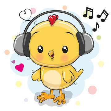 Cute cartoon Chicken with headphones