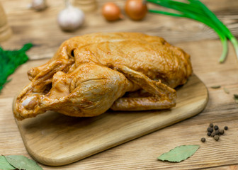 Raw duck in spices and sauce.