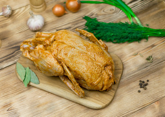 Raw duck in spices and sauce.