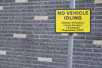 No vehicle idling idle sign emissions environment fixed fine penalty regulation