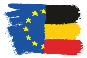 European Union Flag & Germany Flag Vector Hand Painted with Rounded Brush