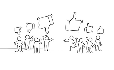 little people with like and dislike signs.