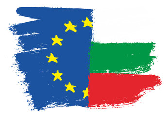 European Union Flag & Bulgaria Flag Vector Hand Painted with Rounded Brush
