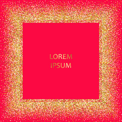 Gold glitter background. Gold sparkle frame. Vector illustration.