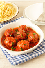 Meatballs with spicy tomato sauce on a plate