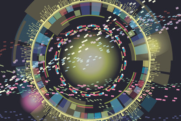 Abstract future technology concept vector background featuring fantasy computer technology, data streams, network communication and data codes visualization as particle waves. 