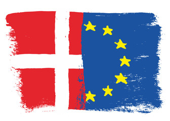 Denmark Flag & European Union Flag Vector Hand Painted with Rounded Brush