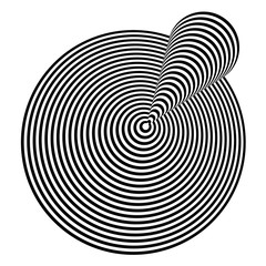 Abstract black and white background. Geometric pattern with visual distortion effect. Illusion of rotation. Op art.
