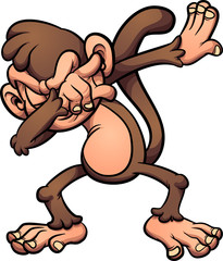 Dabbing cartoon monkey. Vector clip art illustration with simple gradients. All in a single layer. 