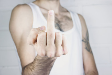 Middle finger, rude gesture