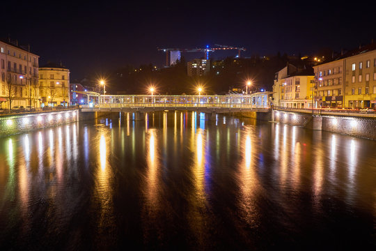Epinal Moselle River and Bridge Night Shot with Long Expose