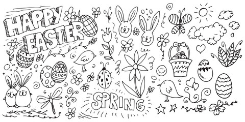 Happy Easter hand drawn doodles