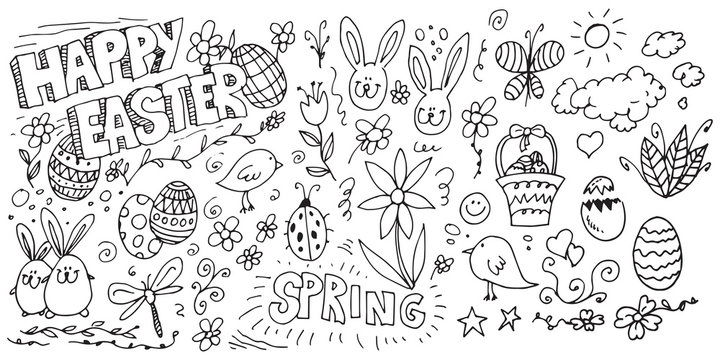 Happy Easter hand drawn doodles