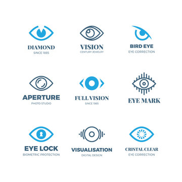 Magic eye logos. Mysterious sight symbols. Vision vector badges