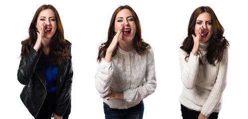 Obraz premium Set of Beautiful young girl shouting