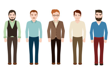 Handsome man wearing in casual european suits. Young businessman in fashion clothes. Vector male characters isolated