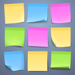Blank color message sticky papers vector set