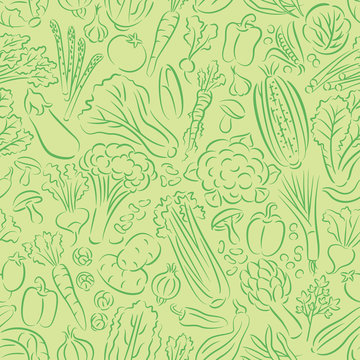 Vegetables Doodle Pattern-Green Background
