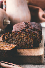 Healthy vegan pumpkin cake with ingredients