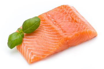 Fresh salmon fille with lachs on the white background.