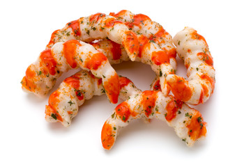 Cooked shrimps isolated on white background.