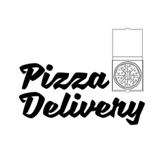 Pizza delivery logo. Pizza box template. Vector illustration.