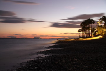 Gibraltar Rock At Sunset, Uk, View From Spain, Estepona, Sea 