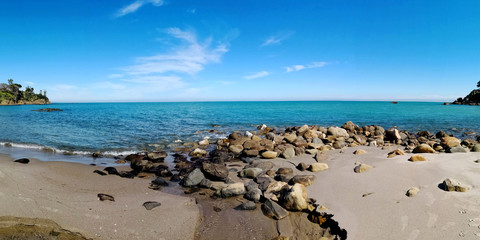 Fototapeta na wymiar Panoramic view of beautiful beach in Cefalu, Sicily