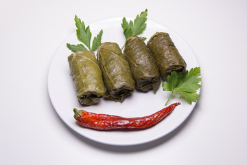 Grape leaves rolls. Sarmale, dolma, dolmades, sarma, golubtsy or golabki.