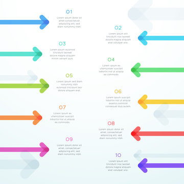 Abstract Vector Arrow 10 Step Vertical Infographic