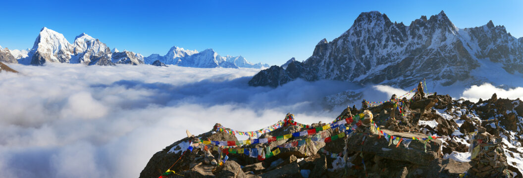 view from Gokyo Ri with prayer flags..