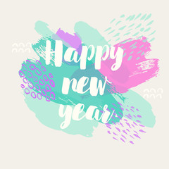 Happy new year banner. Vector hand drawn typography card.
