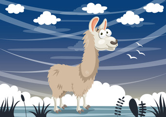 Vector Illustration Of Cartoon Llama