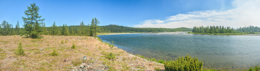 Panorama of Kharamatolou, rivers in the Polar Urals.