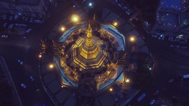Sule Pagoda at night an Golden temple located in the heart of downtown Yangon, Myanmar