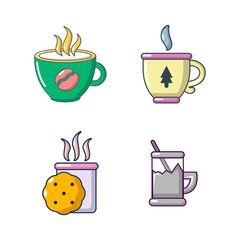 Tea cups icon set, cartoon style