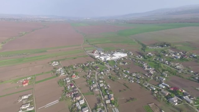 landscape outskirts of the town. drone view.