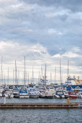 Powerboats and yachts moored in the harbor, Helsinki, Finland
