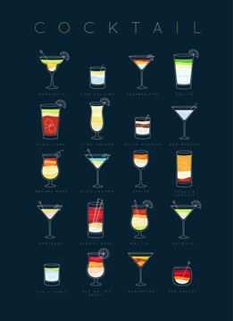 Poster cocktails flat dark blue